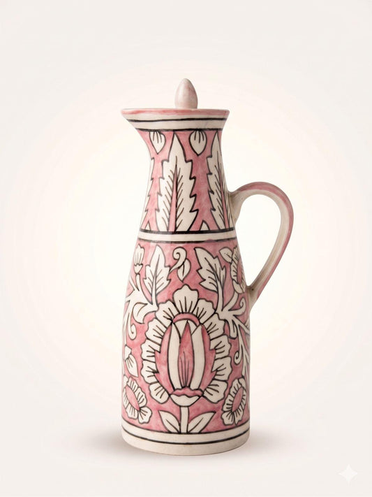 Ceramic Oil Dispenser Bottle | Hand-Painted Floral Oil Cruet