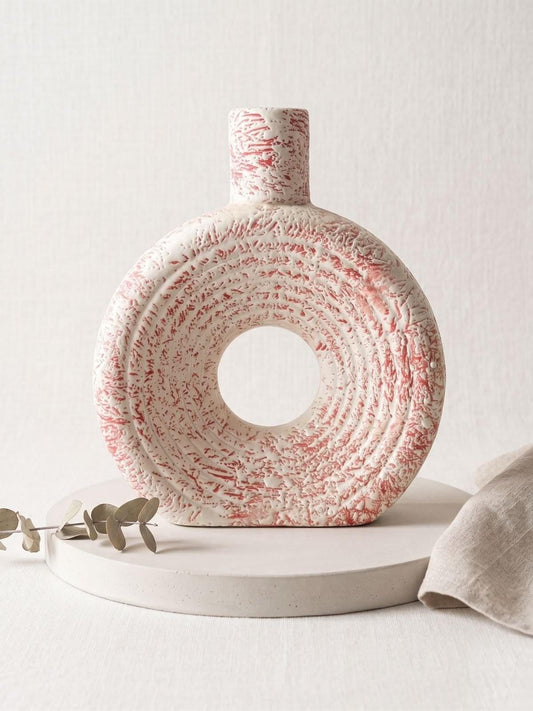 Donut-Shaped Ceramic Flower Vase – Hollow Center Minimalist Decor