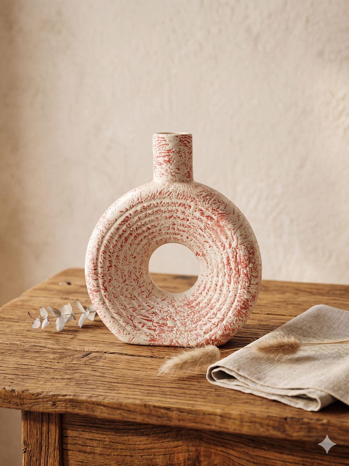 Donut-Shaped Ceramic Flower Vase – Hollow Center Minimalist Decor