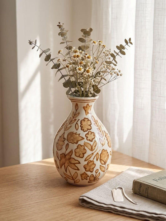 Hand-Painted Blue Pottery Ceramic Vase – Boho Flower Decor
