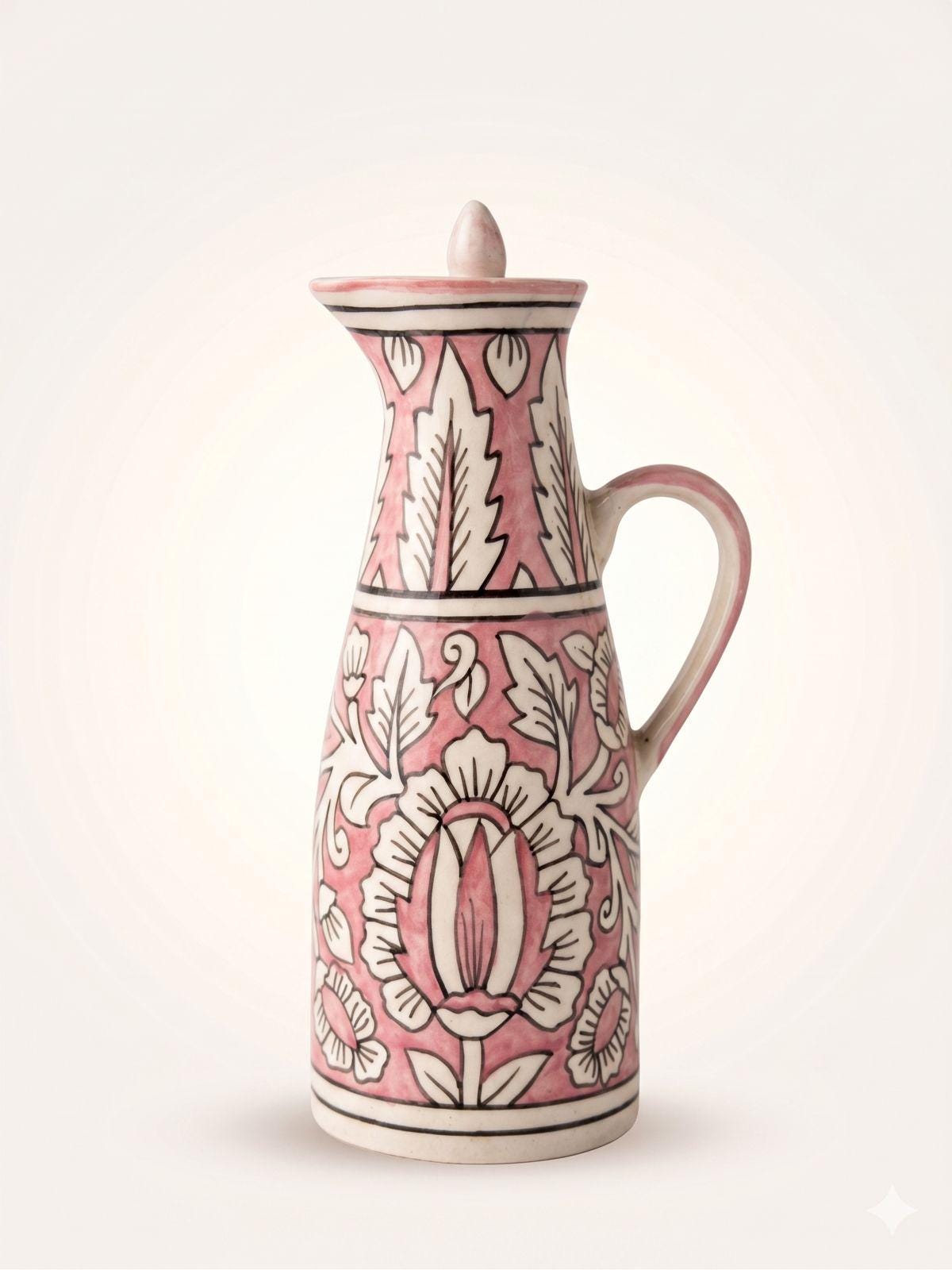 Ceramic Oil Dispenser Bottle | Hand-Painted Floral Oil Cruet