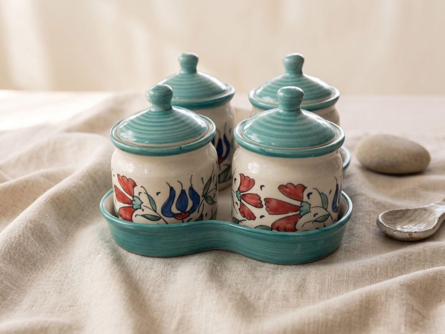 Ceramic Floral Kitchen Jars Set of 4 | Hand-Painted Storage Container