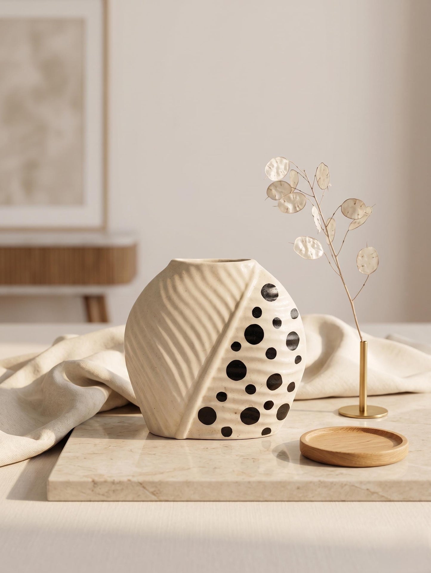 Beige Leaf Abstract Ceramic Vase