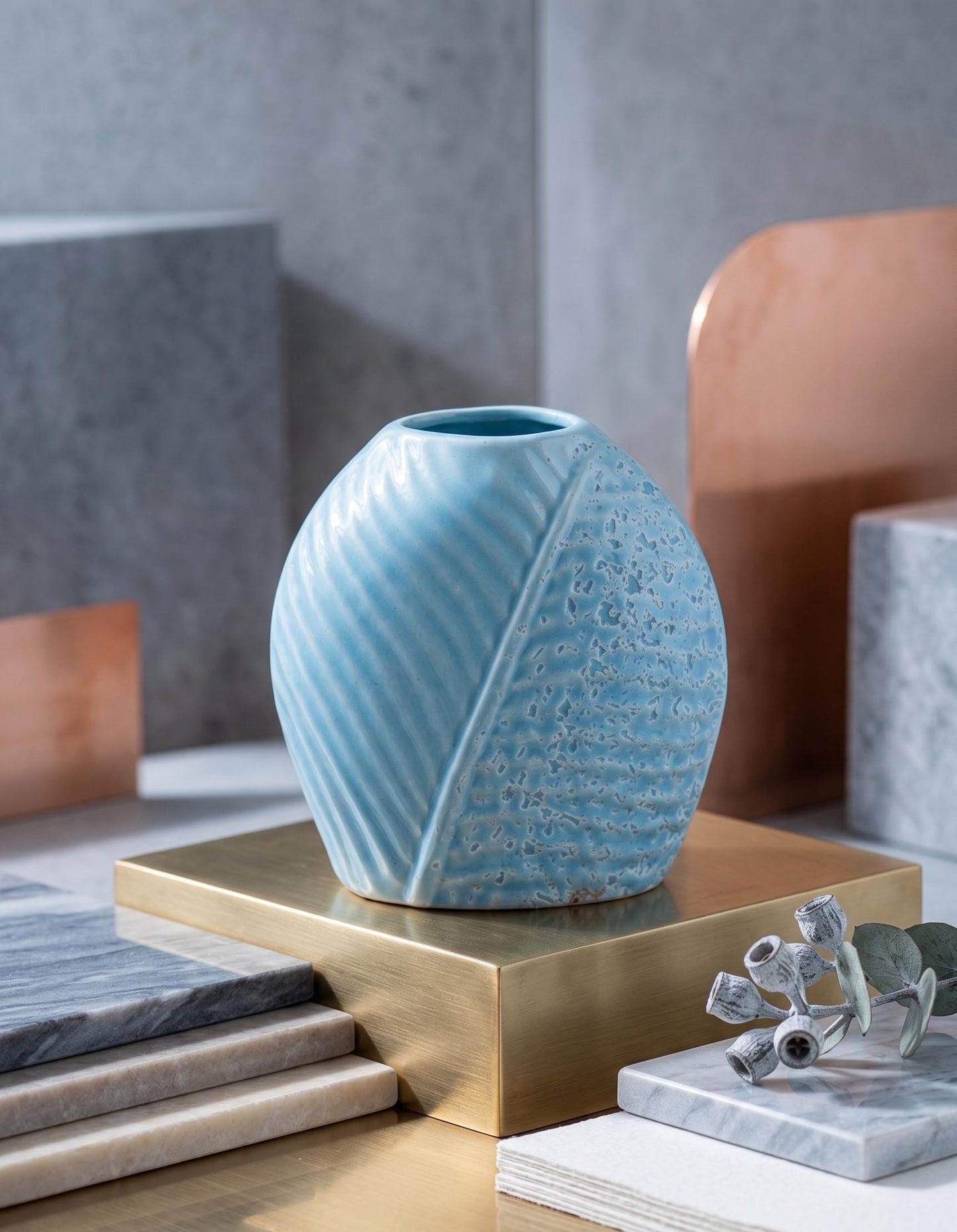 Modern Blue Textured Ceramic Vase