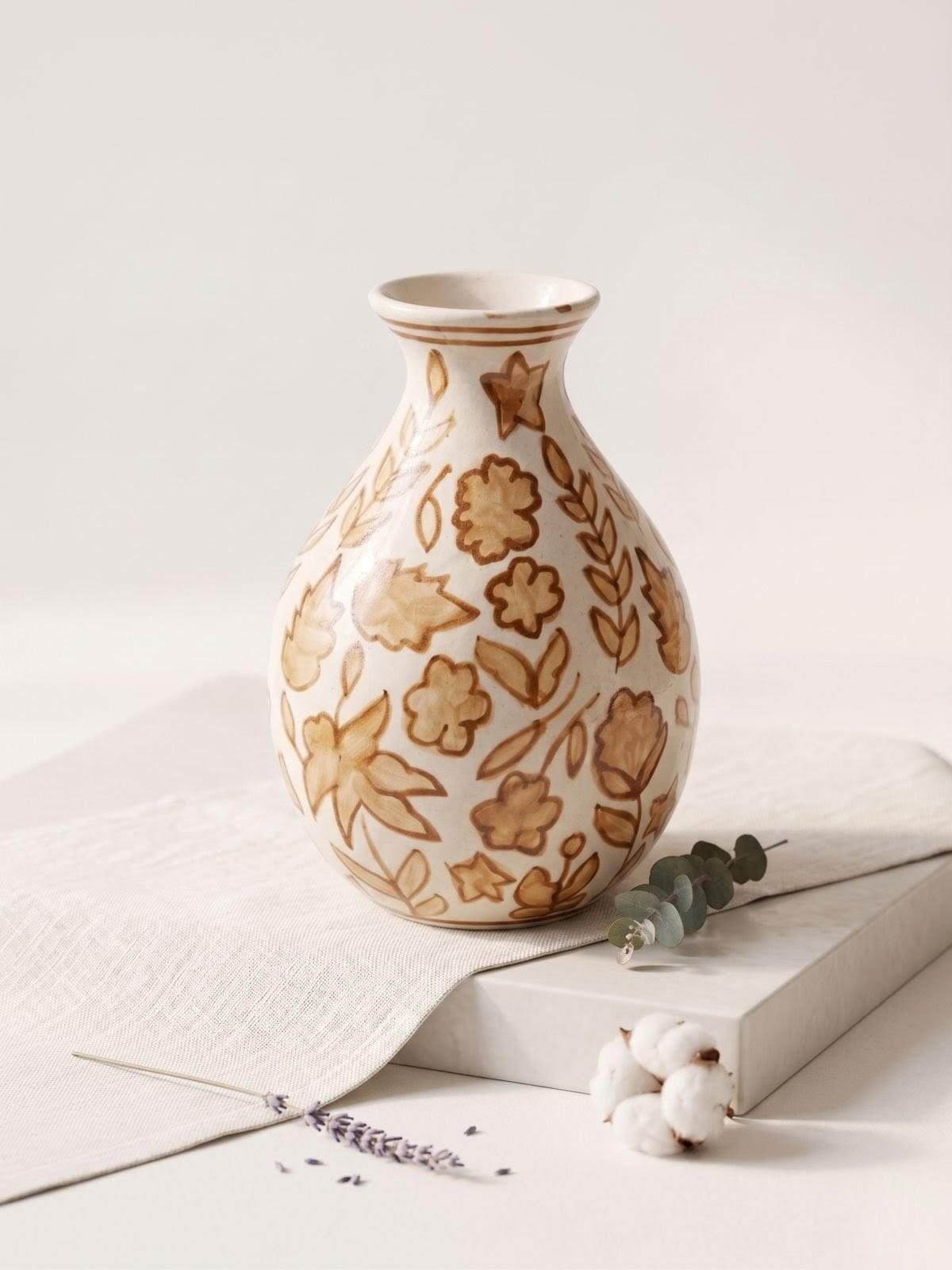 Hand-Painted Blue Pottery Ceramic Vase – Boho Flower Decor