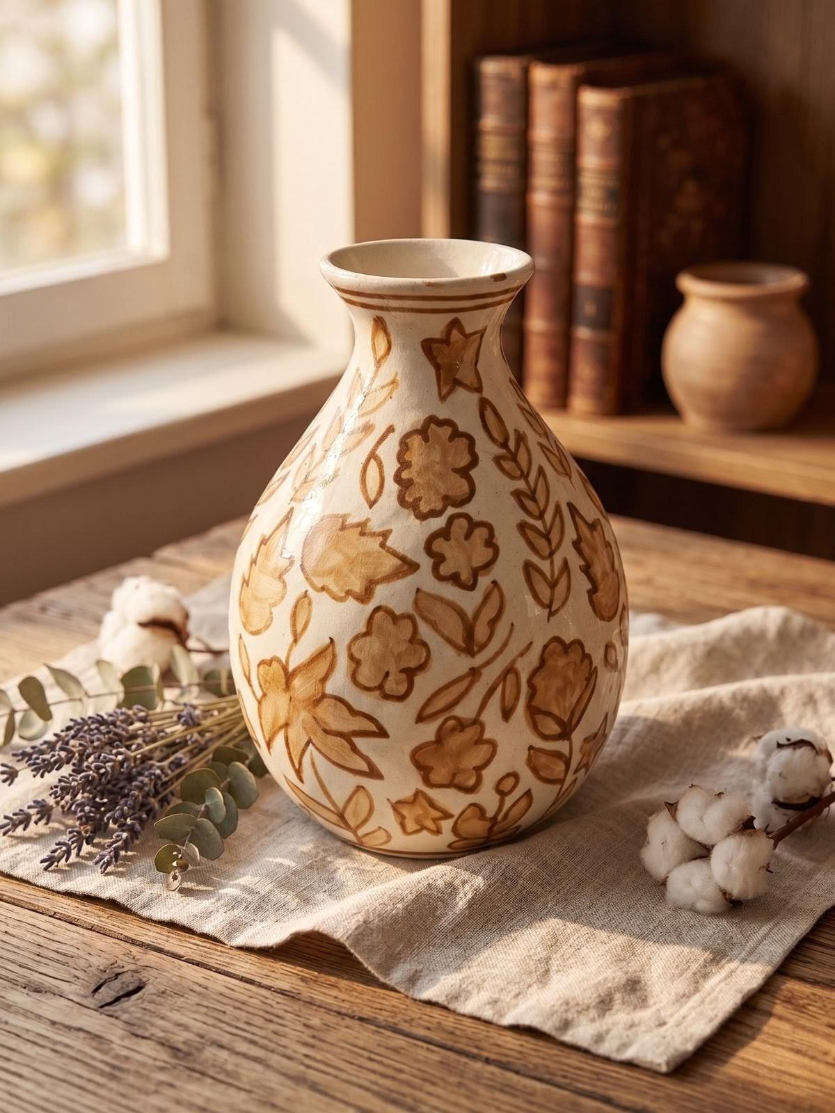 Hand-Painted Blue Pottery Ceramic Vase – Boho Flower Decor