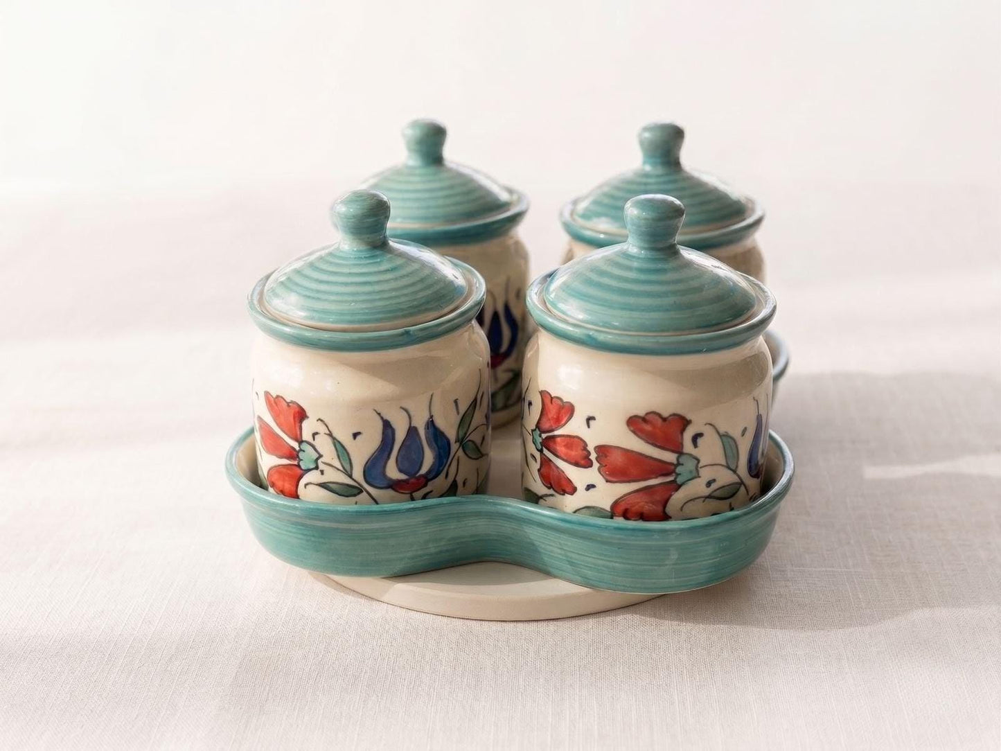 Ceramic Floral Kitchen Jars Set of 4 | Hand-Painted Storage Container