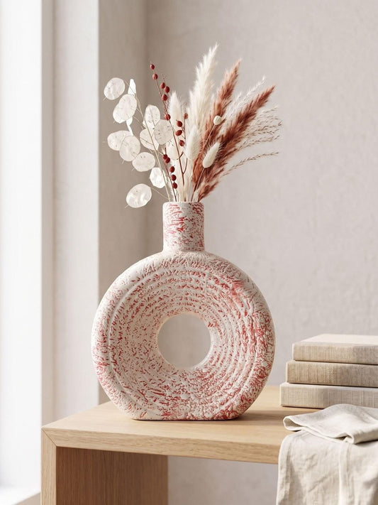 Donut-Shaped Ceramic Flower Vase – Hollow Center Minimalist Decor