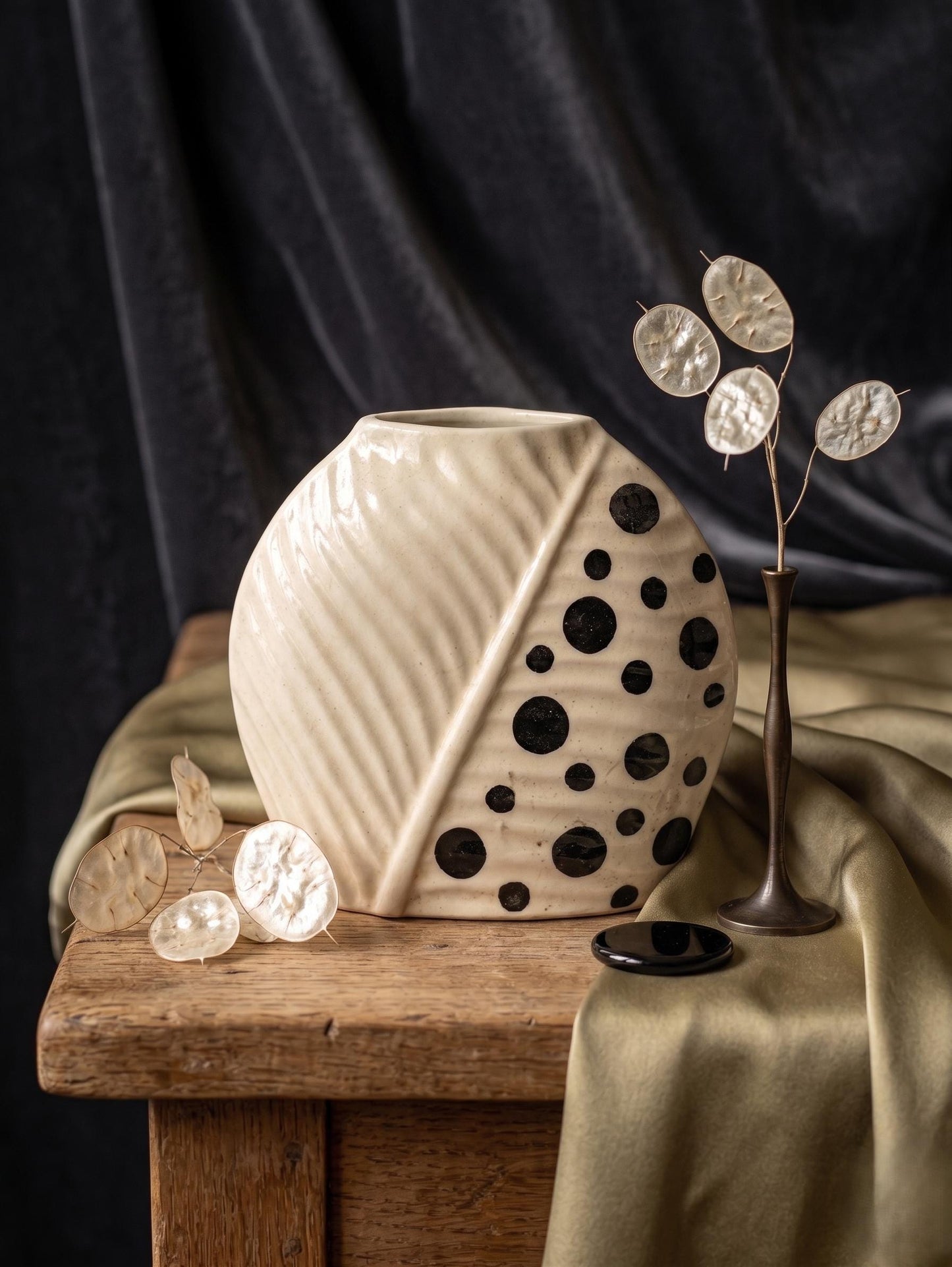 Beige Leaf Abstract Ceramic Vase