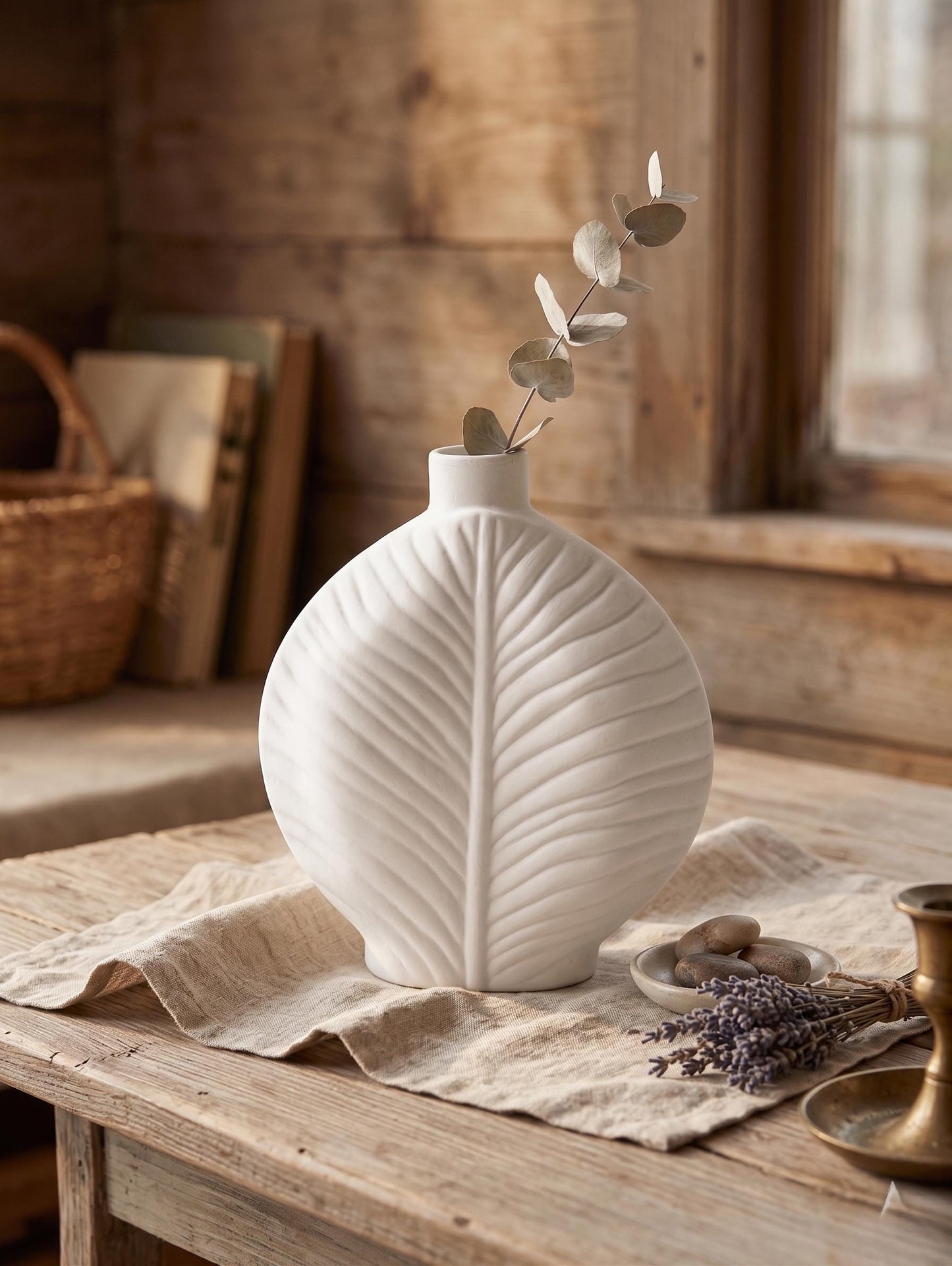Minimalist White Leaf Ceramic Vase