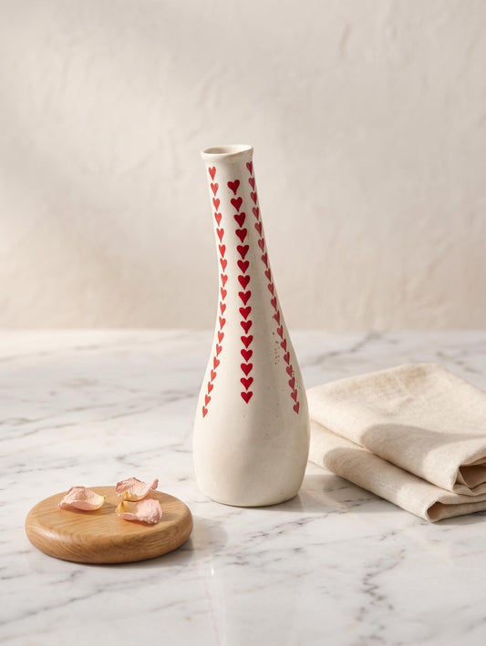 Hand-Painted Red Heart Bud Flower Vase