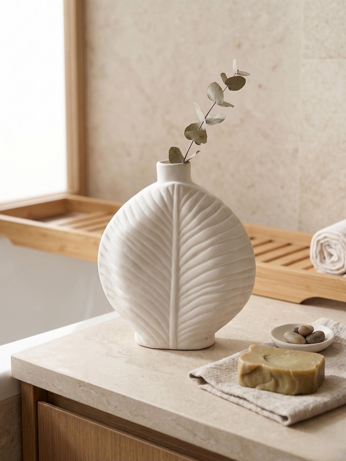 Minimalist White Leaf Ceramic Vase