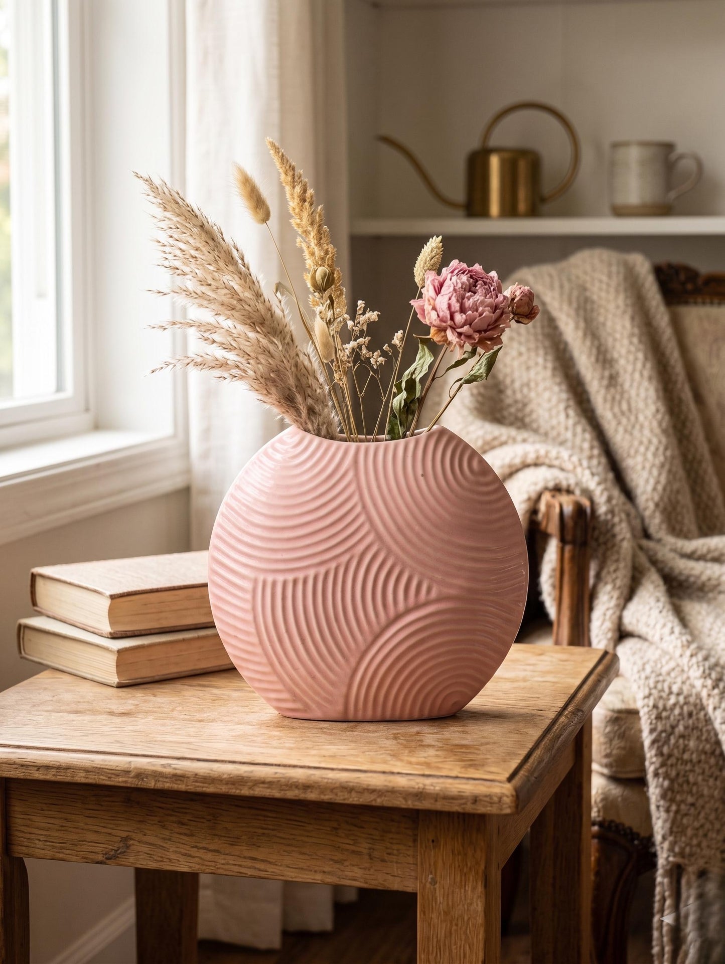 Textured Pink Ceramic Flower Vase