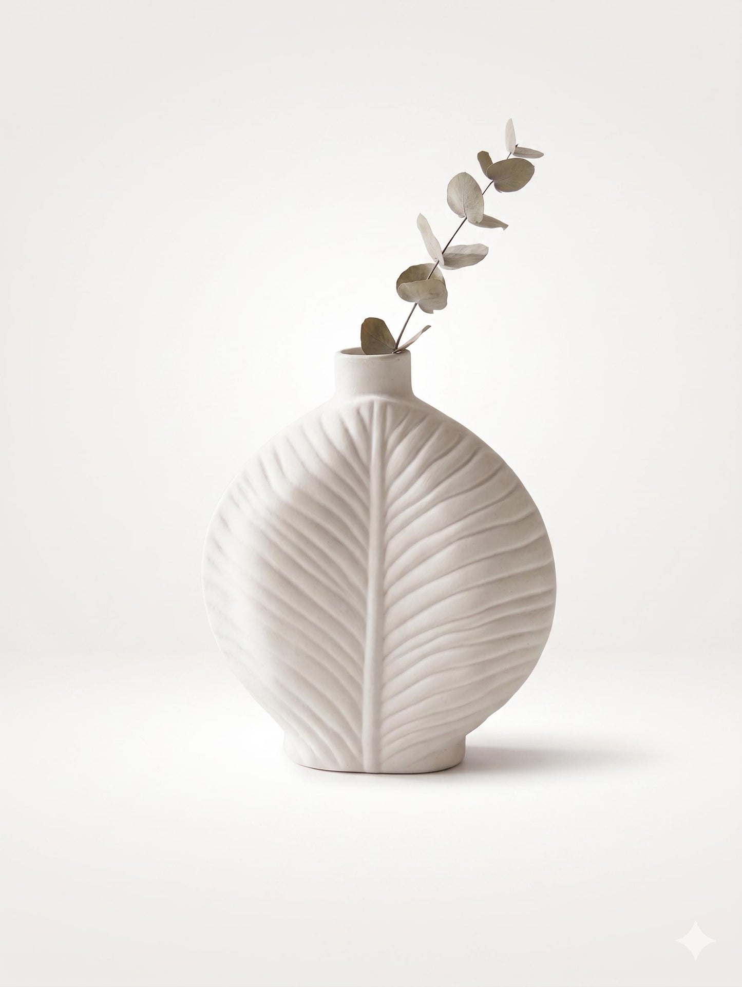 Minimalist White Leaf Ceramic Vase