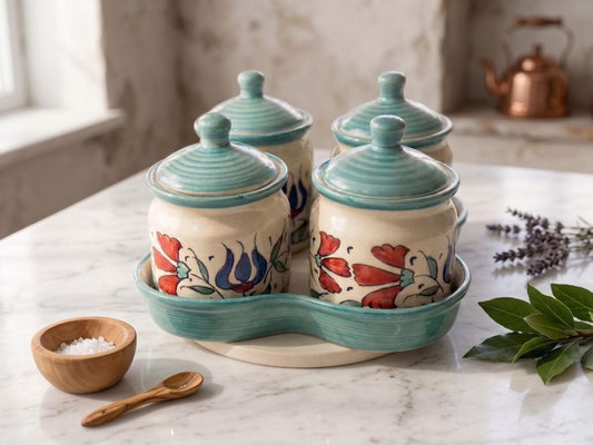 Ceramic Floral Kitchen Jars Set of 4 | Hand-Painted Storage Container