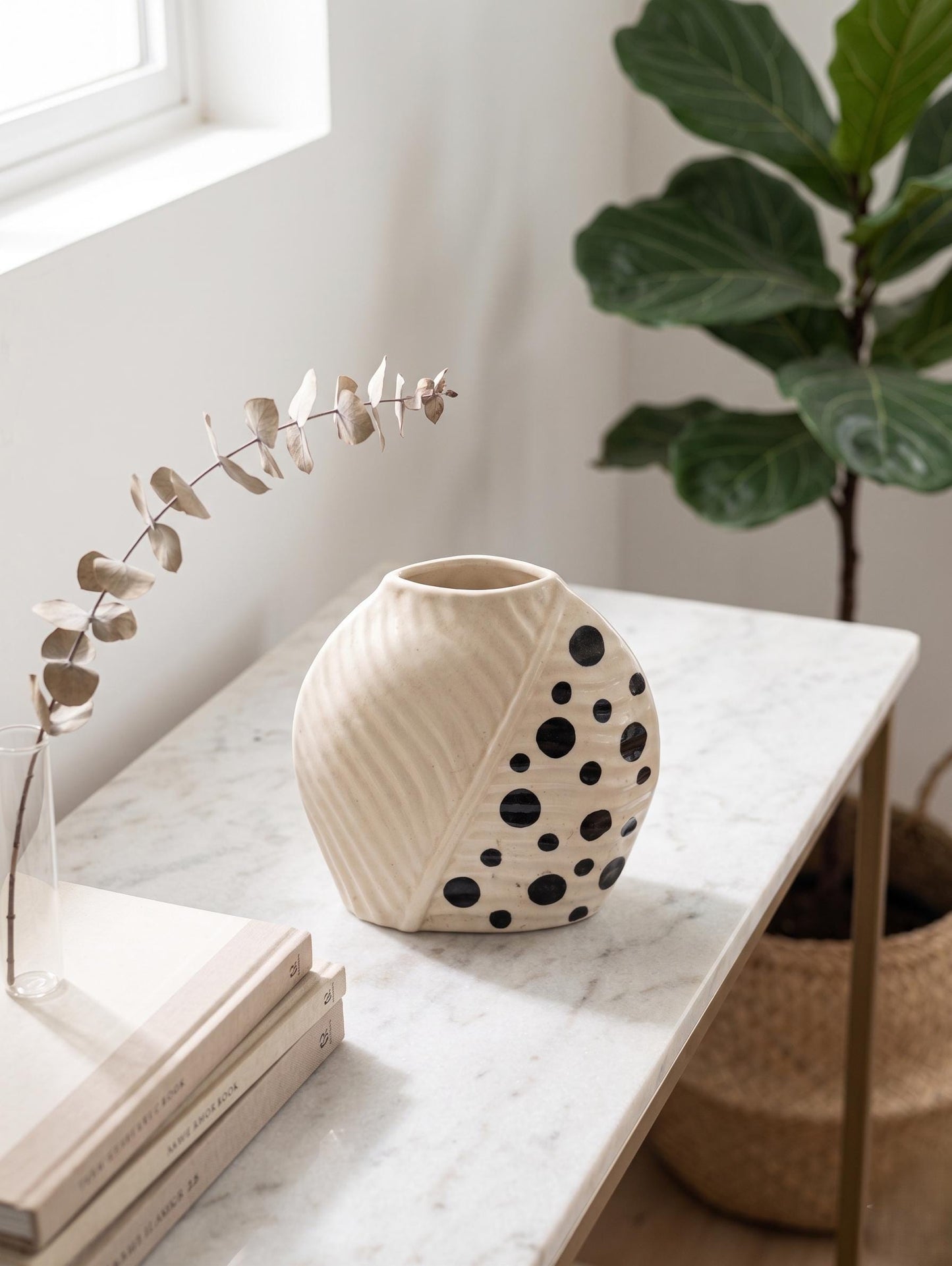Beige Leaf Abstract Ceramic Vase