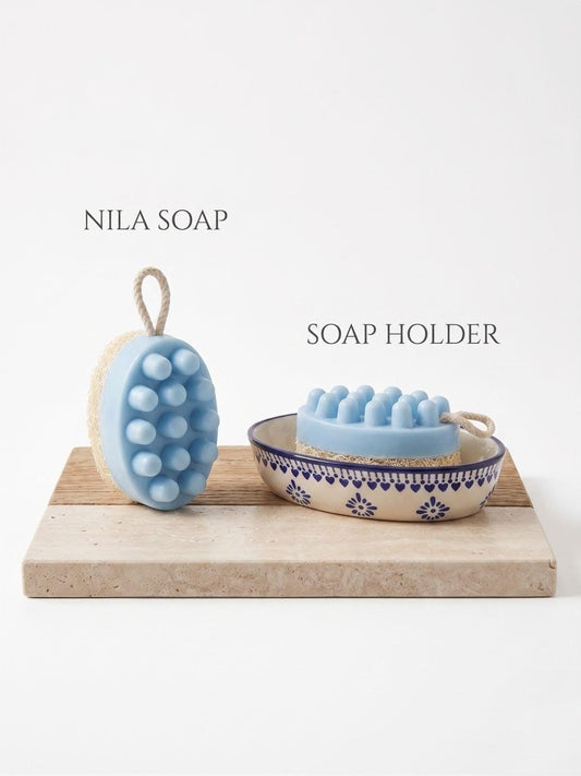 Moroccan Nila Soap Bar with Hand-Painted Ceramic Dish