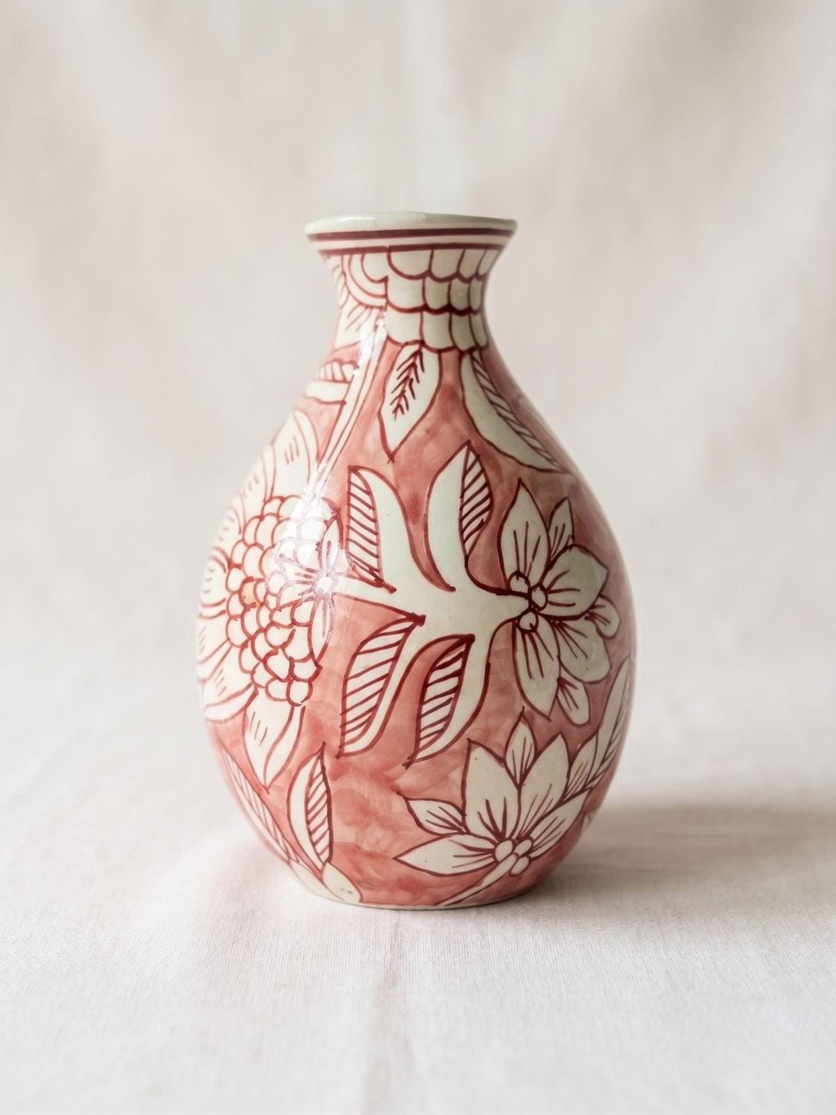 Hand-Painted Blue Pottery Ceramic Vase – Boho Flower Decor