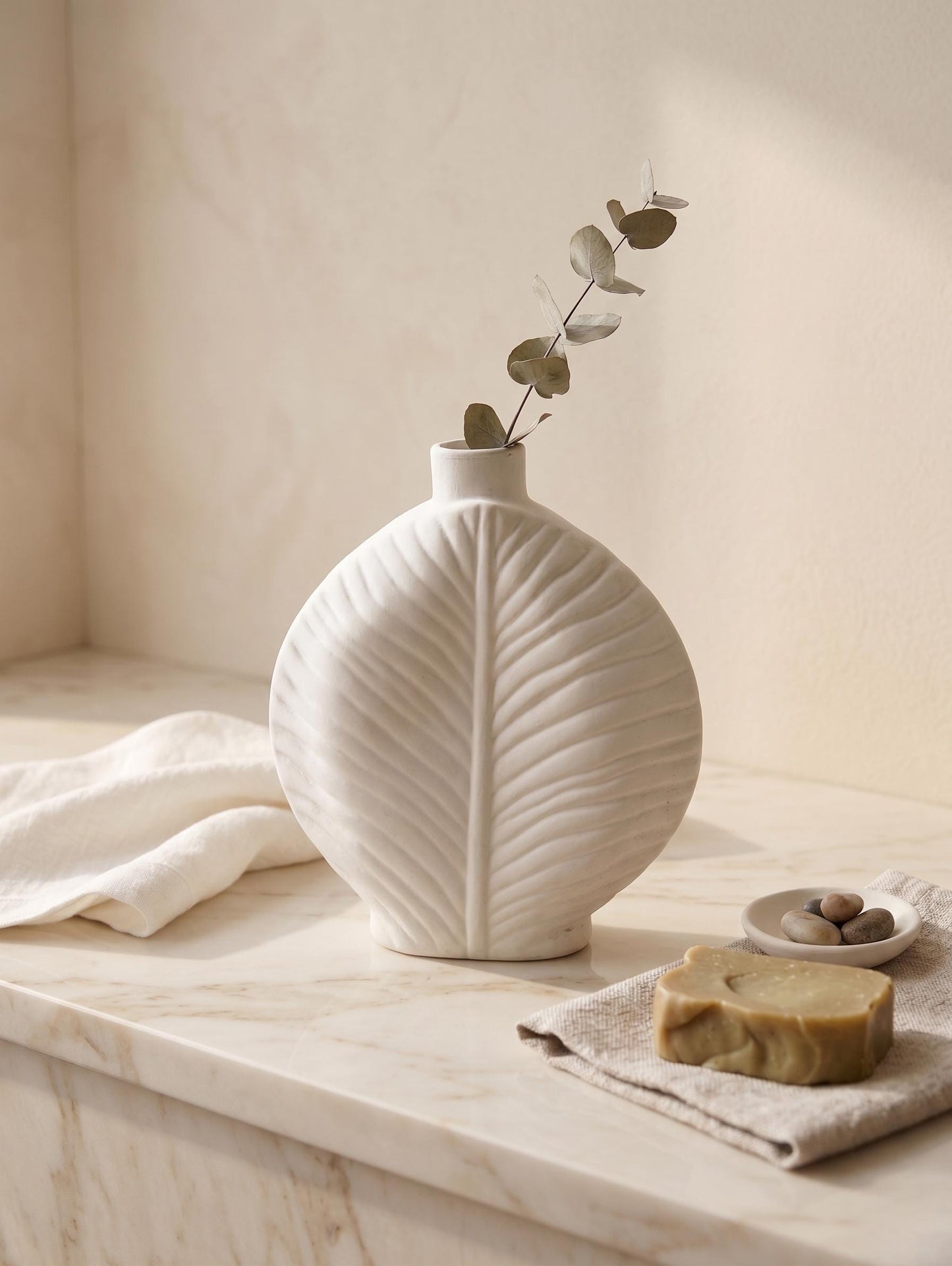 Minimalist White Leaf Ceramic Vase