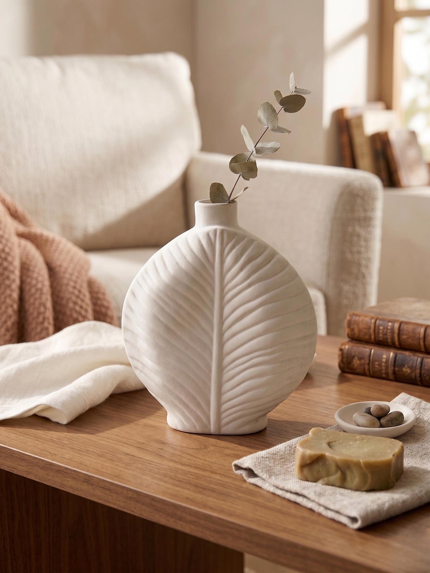 Minimalist White Leaf Ceramic Vase