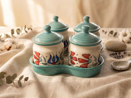 Ceramic Floral Kitchen Jars Set of 4 | Hand-Painted Storage Container