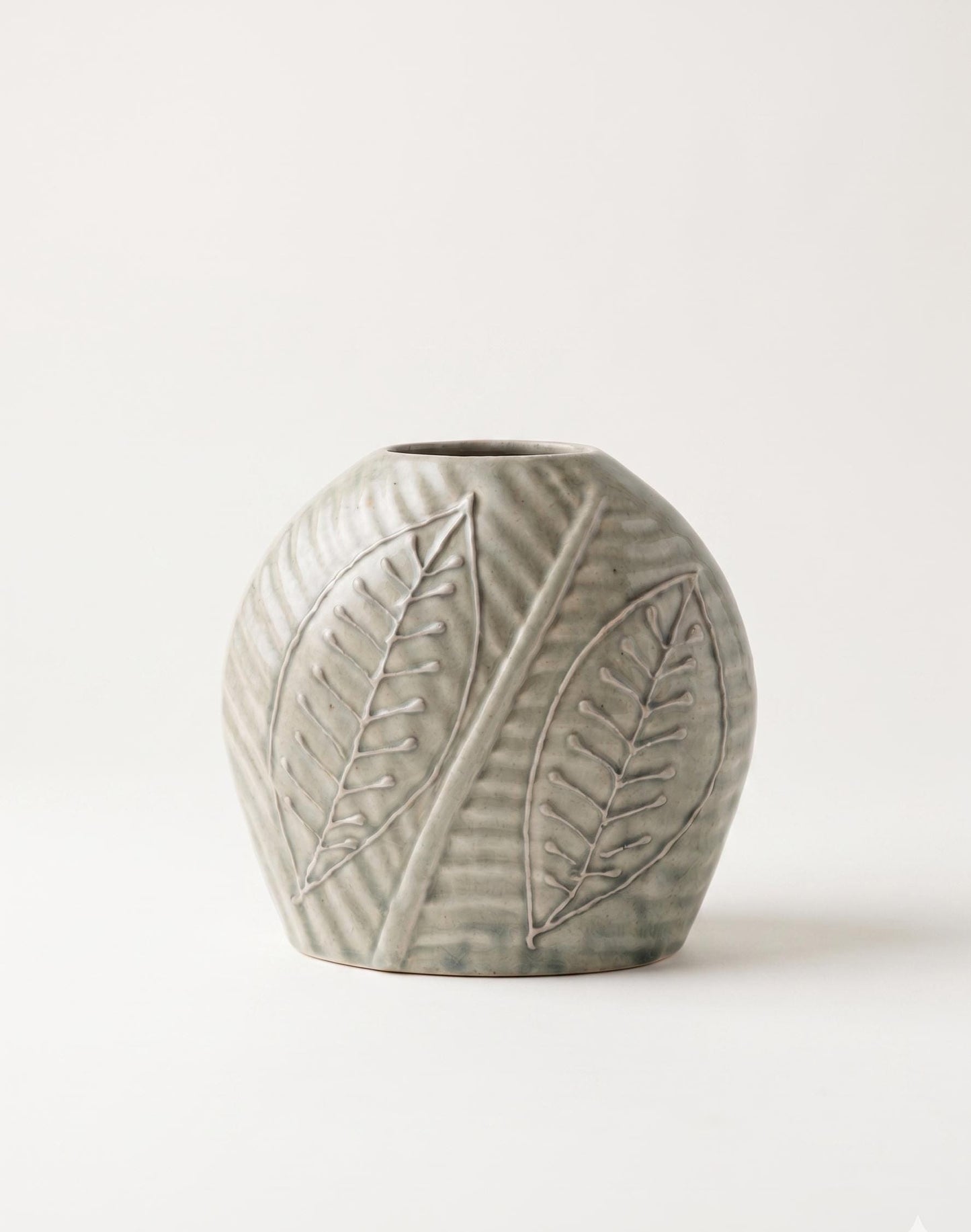 Handcrafted Botanical Ceramic Vase | Leaf Embossed Vase