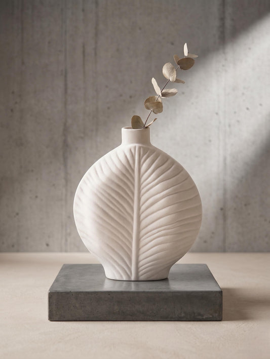 Minimalist White Leaf Ceramic Vase