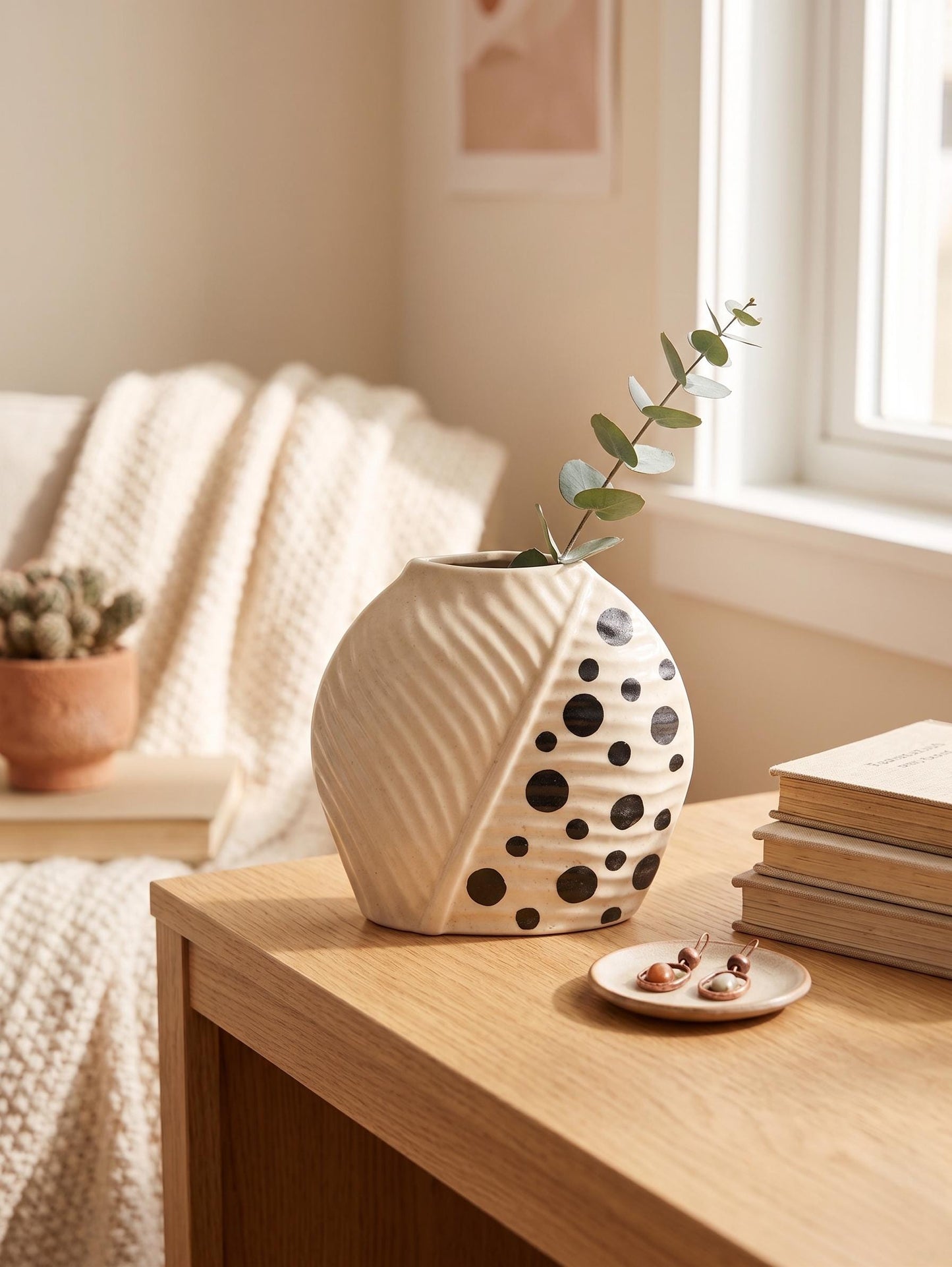 Beige Leaf Abstract Ceramic Vase