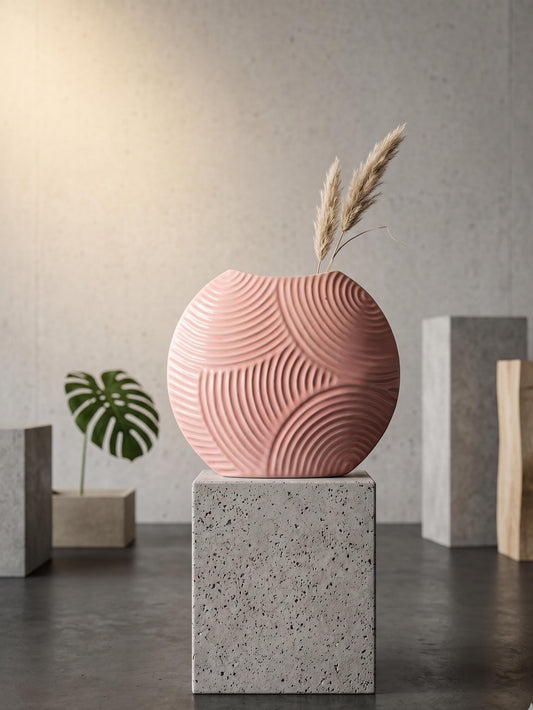 Textured Pink Ceramic Flower Vase